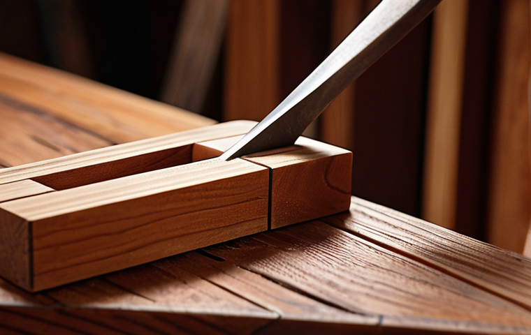 **
    "Close-up of a perfectly fitted, exposed dovetail joint on warm, rich hardwood, showcasing intricate craftsmanship. Soft light highlighting the interlocking wood grains. In the background, subtly blurred traditional woodworking hand tools like a sharp chisel or a marking gauge are visible. A sense of timeless artistry and precision."

2.  **Prompt for
