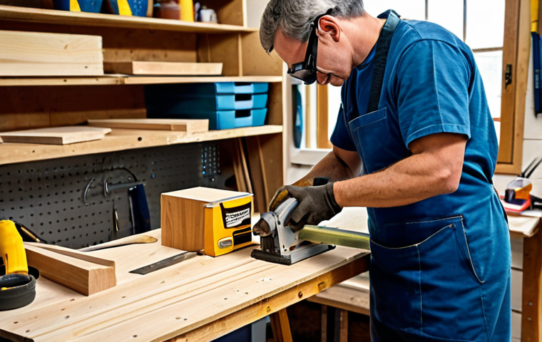 Beginner Woodworker at Workbench**

A person wearing safety glasses and gloves, working on a small wooden birdhouse project at a bright workbench, surrounded by tools like a hand saw, sandpaper, and glue. The scene is set in a well-lit workshop with shelves of wood and other DIY supplies in the background. Focus on the hands working meticulously. fully clothed, safe for work, appropriate content, professional, perfect anatomy, natural proportions, family-friendly.

**